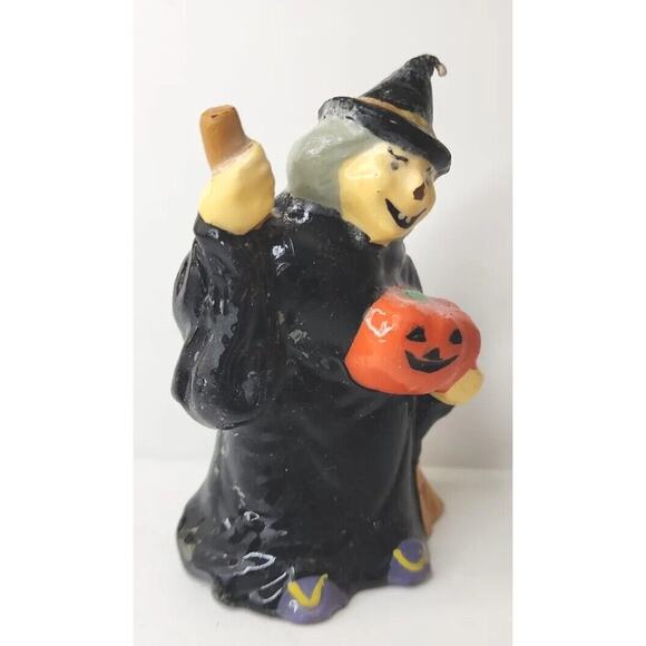 Vintage Creepy Face Witch & Pumpkin Candle 4" SKU H50 - Picture 6 of 8